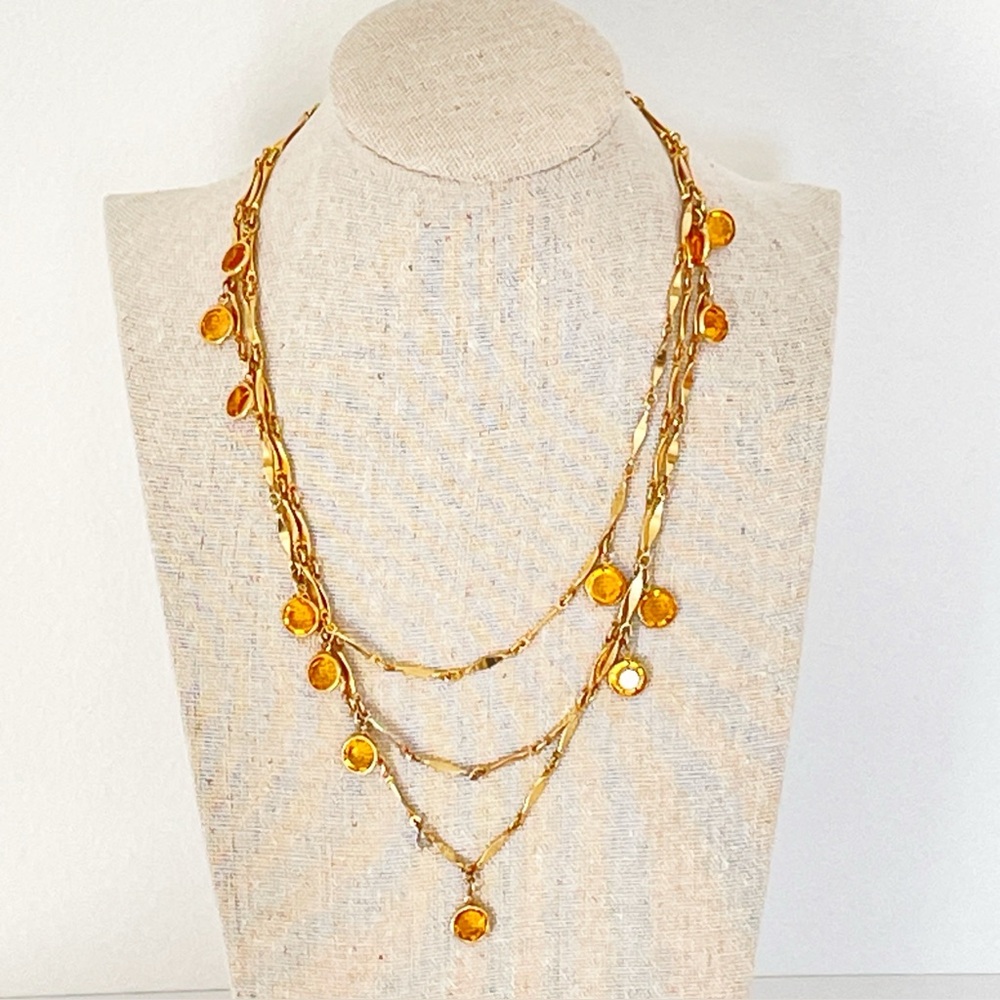 Faux Topaz Gold tone Station Necklace